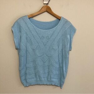 Vintage Soft Blue Acrylic Sweater Vest, Size Large Scoop Neck Cap Sleeve Top